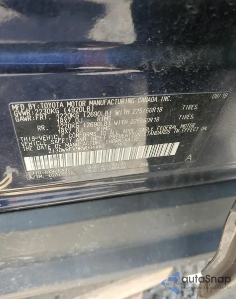 2019 Toyota Rav4 Limited из США, поврежденный, VIN 2T3DWRFV9KW034461